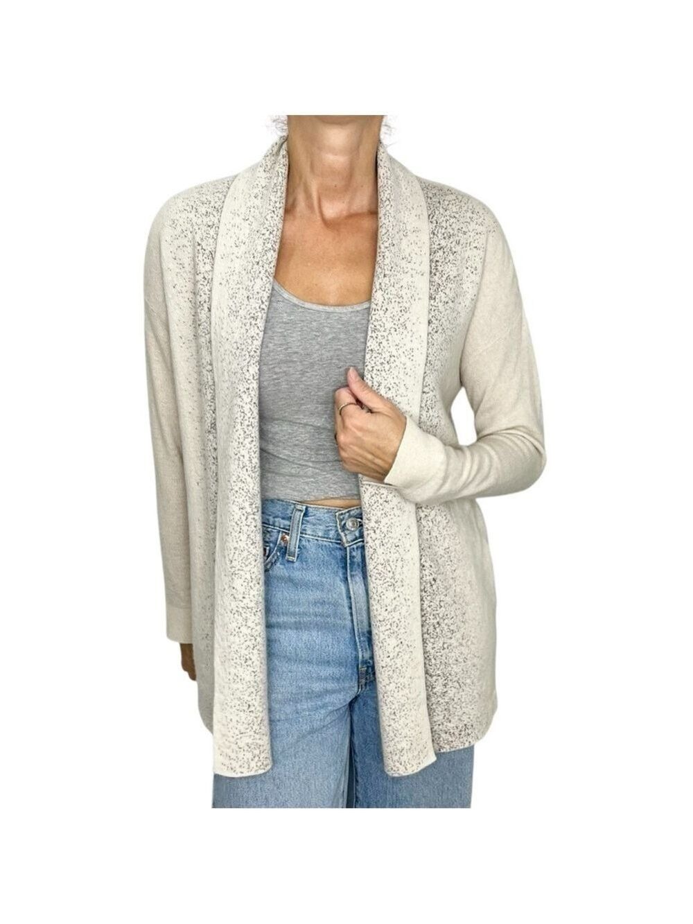 D Exterior Italy cashmere blend designer cream taupe metallic cardigan sweater S